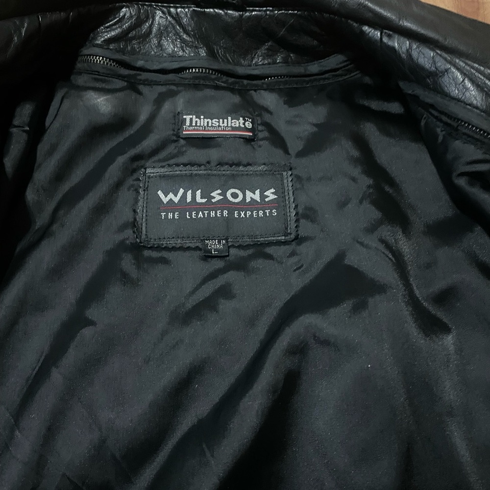 Wilsons Thinsulate Black Leather Bomber Jacket Sz L - Picture 6 of 13